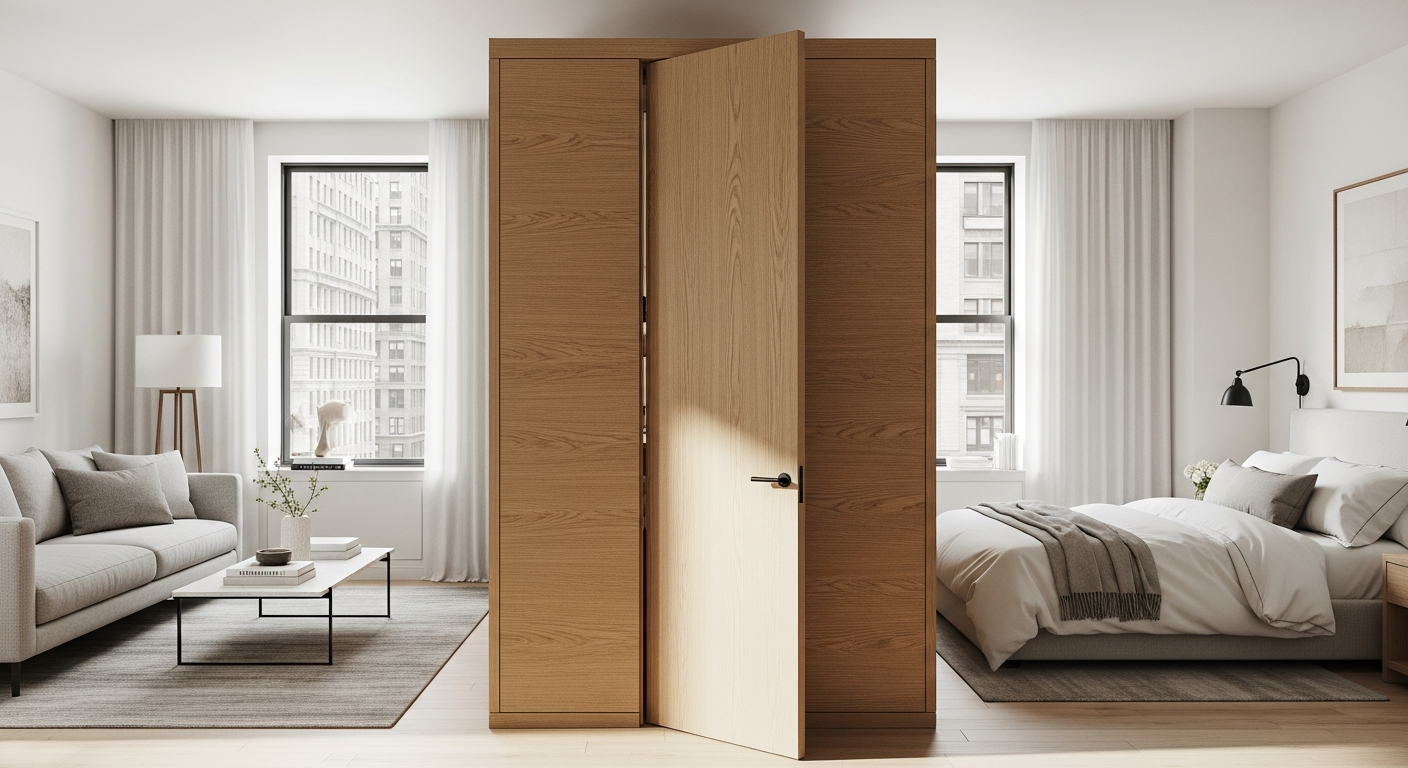 PartWall removable partition system with a rigid door in an apartment